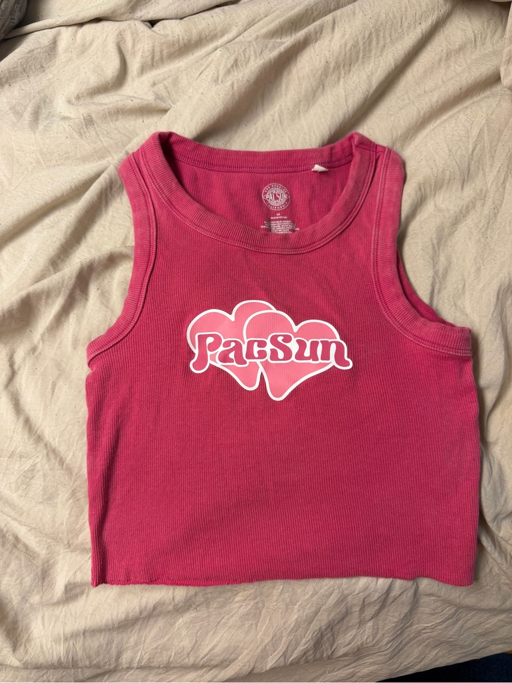 pacsun pink ribbed logo tank top